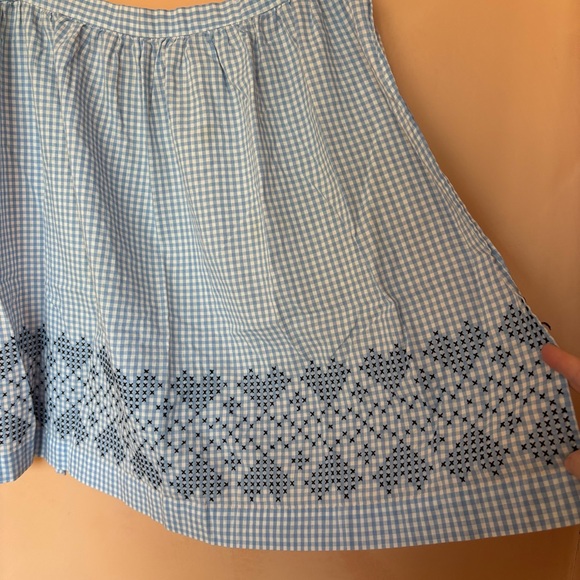 Vintage Handmade Apron Cross Stitch Embroidery Blue Gingham Hearts - Picture 3 of 13